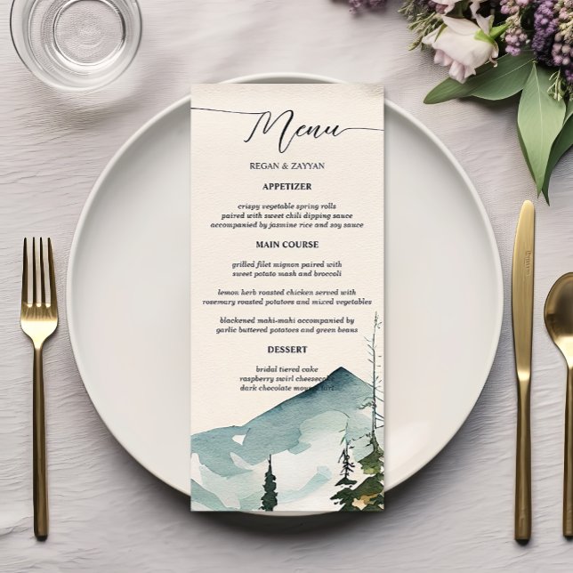 Menu Montanhas de Aquarela e Pinos Casamento (Criador carregado)