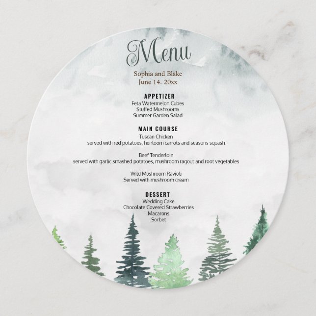 Menu Montanhas Russas e Floresta com Cores Aquáticas (Frente)