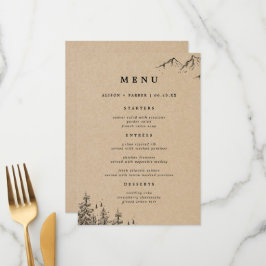 Menu Montanhas Rustic Kraft desenhadas à mão e Casament