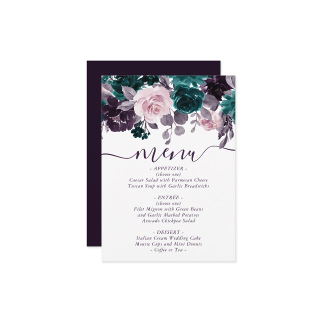 Menu Moody Boho | Casamento Floral De Plum Purple De Eg (Frente/Verso In Situ)
