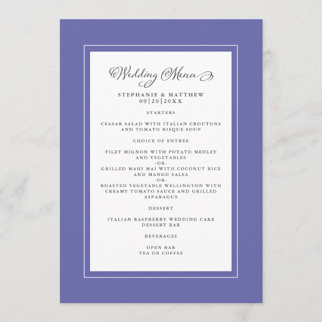 Menu Muito Peri & White Wedding Modern Chic Elegant (Frente)