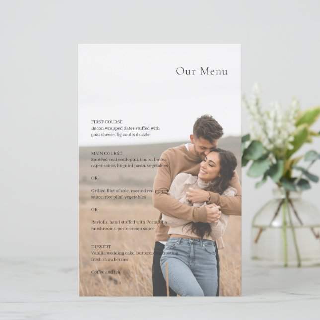 Menu na moda Black and White Photo Modern Wedn (Em pé/Frente)