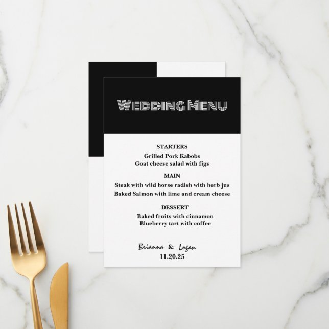 Menu na moda Black & White Wedding (Frente/Verso In Situ)