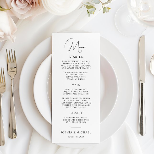 Menu Na moda Modern Script Black And White Weding (Casa (Criador carregado)