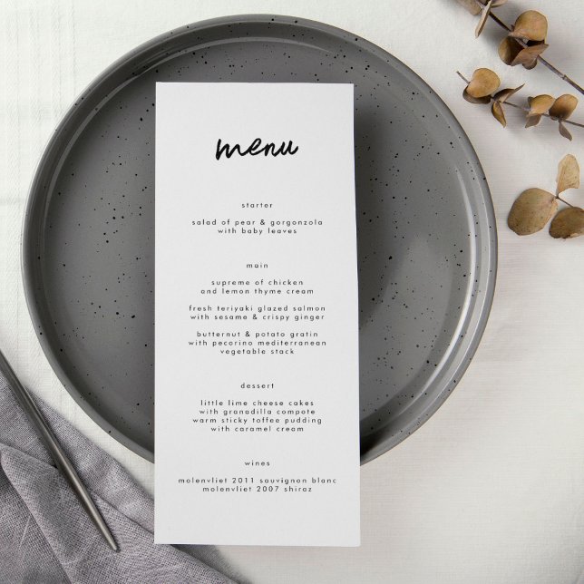 Menu Na moda Moderno Casamento Branco Personalizado (Criador carregado)