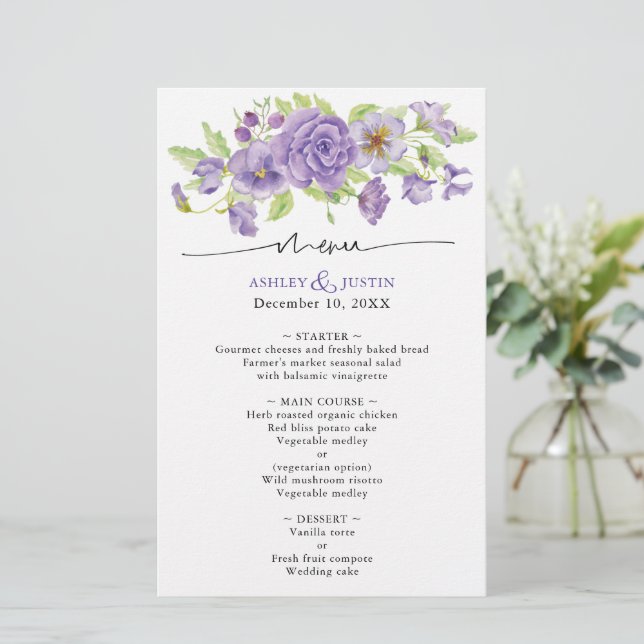 Menu na moda Recepção de casamento dos sonhos roxo (Em pé/Frente)