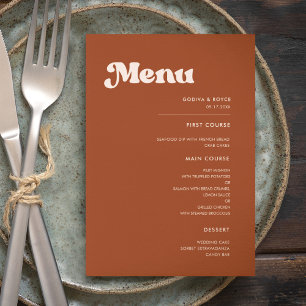 Menu Na moda retro casado laranja queimado
