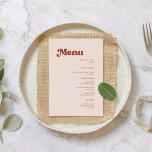 Menu Na moda retro casamento rosa<br><div class="desc">Um tema retro-chic: adote este design tipográfico ligeiramente vintage e na moda para a sua papelaria de casamento, com um tema cor-de-rosa, laranja queimado, terracota, açúcar castanho e pêssego. Texto, cores e planos de fundo totalmente personalizáveis.</div>