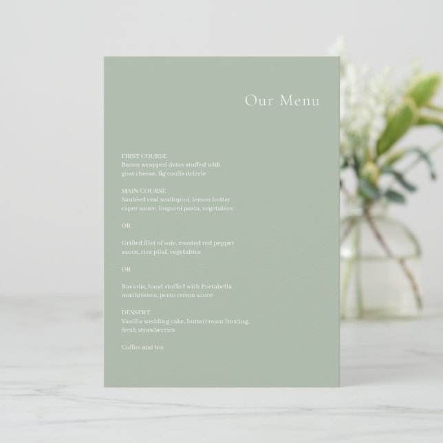 Menu Na moda Sage Green Modern Wedding (Em pé/Frente)