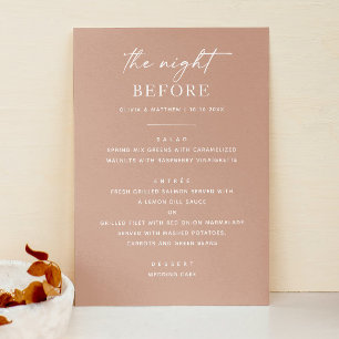 Menu Na noite anterior. Janto de ensaio de pincel rosa 