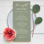 Menu Na noite anterior. Janto de ensaio verde Sage<br><div class="desc">"A noite anterior",  cardápio de ensaio minimalista simples em tons de verde-sábio,  cor verde-clara pastel para o casamento no verão da floresta. Entre em contato comigo se precisar de itens adicionais.</div>
