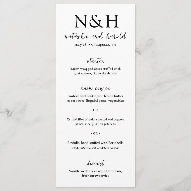 Menu Natasha Monograma Modern Wedding (Frente)
