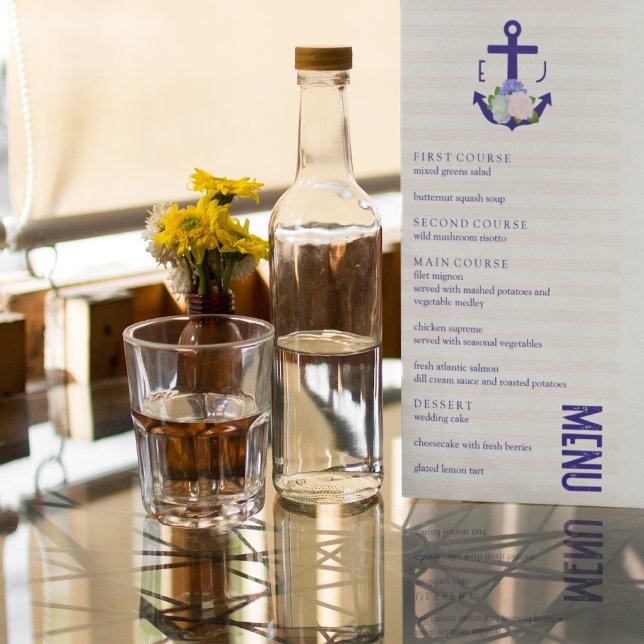 Menu Nautical Floral Stripes Wedding (Criador carregado)