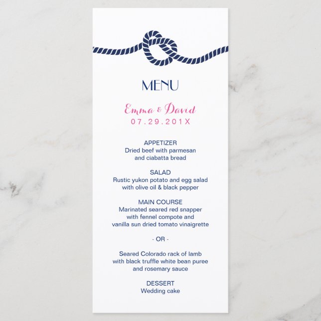 Menu Náutico de Casamento Clássico de Casando Simp (Frente)