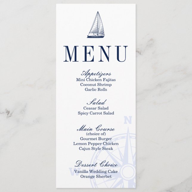Menu Náutico de Casamento em veleiro (Frente)