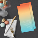 Menu Nave tropical de casamento com gradiente de humor<br><div class="desc">O pano de fundo das peças deste jogo de casamento minimalista é um gradiente de cores que se chama de laranja tangerina, passando pelo amarelo-manteiga e a turquesa. O cartão de menu de casamento mostrado aqui apresenta um layout moderno e elegante e fonte de sans serif contemporânea para acrescentar ao...</div>