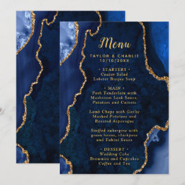 Menu Navy Blue and Gold Agate Marble Wedding