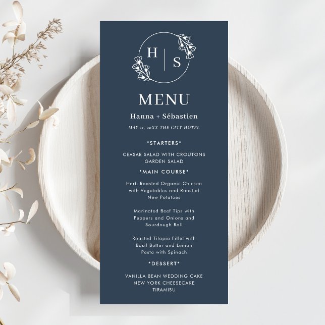 Menu Navy Blue White Elegant Classic Wedding  (Criador carregado)