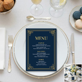 Menu Navy Gold Art Deco 80th Birthday Dinner Party