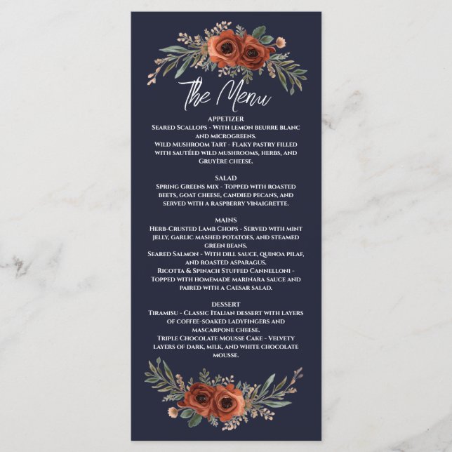 Menu Navy Terracotta Boho Floral (Frente)