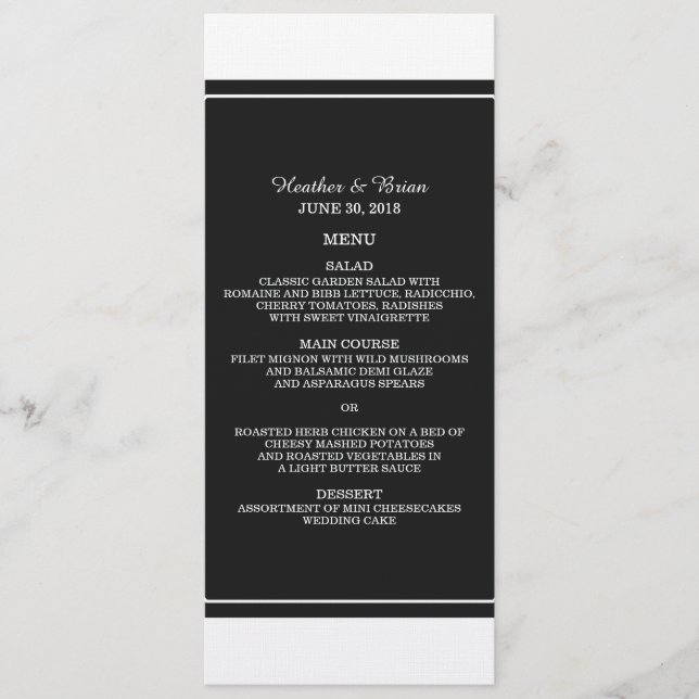Menu Negra de Casamento Simplesmente Elegante (Frente)