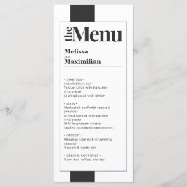 Menu Negra Mínimo e Branco de Casamento elegante