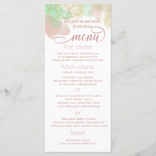 Menu Neomint rubor dourado aquarela geométrica