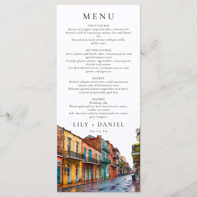 Menu New Orleans Watercolor Destination Wedding (Frente)