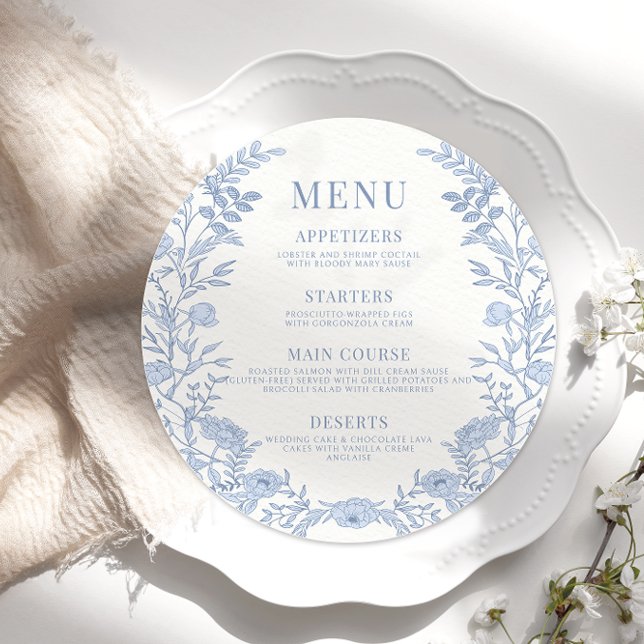 Menu Noite de casamento clássico de chinoiserie azul, r (Criador carregado)