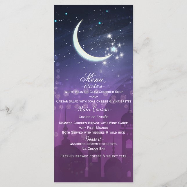 Menu Noites Árabes Cardápio Marroquino Luar Roxo (Frente)