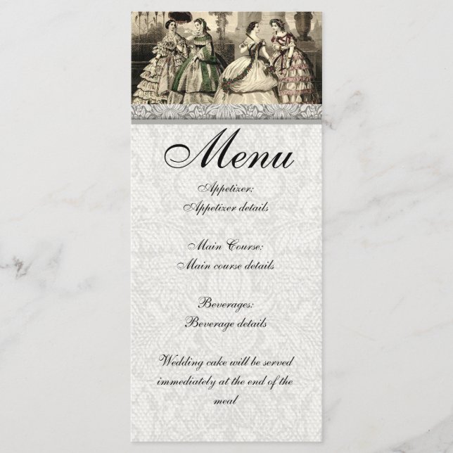 Menu Noiva Antiquada de Casamento Vintage (Frente)