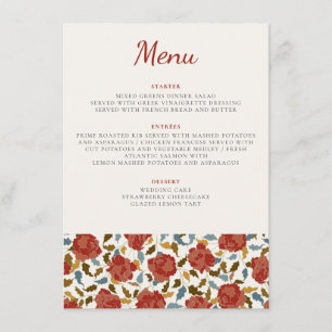 Menu Noiva Flor Rosa Vermelha Dourada Elegante Poética