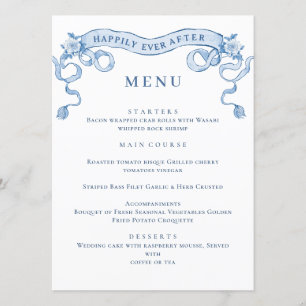 Menu Noiva Floral Vitoriana Azul Ornada Jantar de Casam
