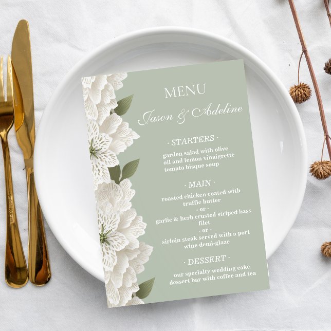 Menu Noiva Luxuosa Moderna Verde Salvia Elegante (Criador carregado)