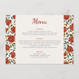 Menu Noiva Rosa Vermelha Dourada Elegante Empoeirada Ca