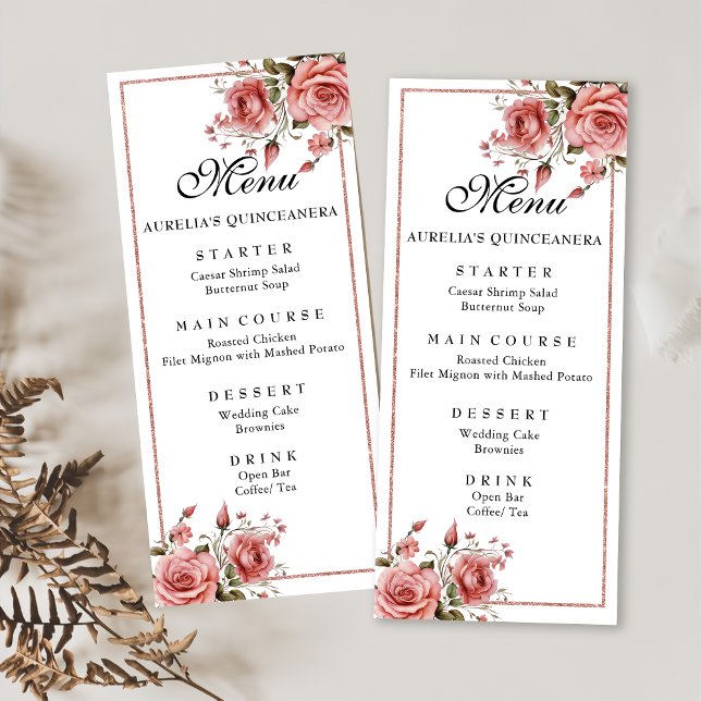 Menu Noivado de Quinceanera Floral Cor-de-Rosa Escamufl (Criador carregado)