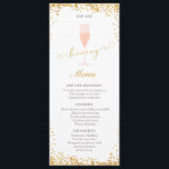 Menu Noivado Sip Sip Hooray Brunch | CHÁ<br><div class="desc">Comemore um aniversário, noivado ou chá com esses menus elegantes de "Sip, Sip Hooray"! Apresentando um dourado confetti & script, e um copo de champanhe cor-de-água rosa. O dorso tem cor-de-rosa macio e pastel com design de confete de ouro. Edite facilmente as seleções de menu para se adequarem ao seu...</div>
