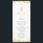 Menu Noivado Sip Sip Hooray Brunch | CHÁ<br><div class="desc">Comemore um aniversário, noivado ou chá com esses menus elegantes de "Sip, Sip Hooray"! Apresentando um dourado confetti & script, e um copo de champanhe cor-de-água rosa. O dorso tem cor-de-rosa macio e pastel com design de confete de ouro. Edite facilmente as seleções de menu para se adequarem ao seu...</div>