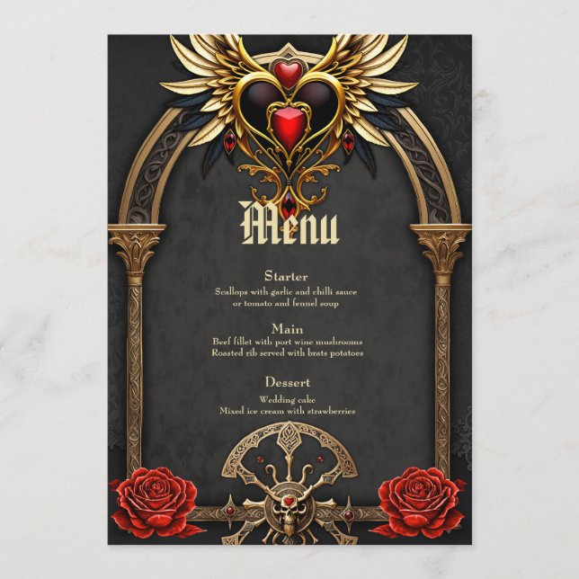 Menu Nossos celtas e coração na elegância gótica (Frente)