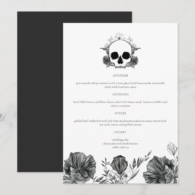 Menu NOVA Até a Morte Cardápio de Jantar Caveira Gótica (Frente/Verso)