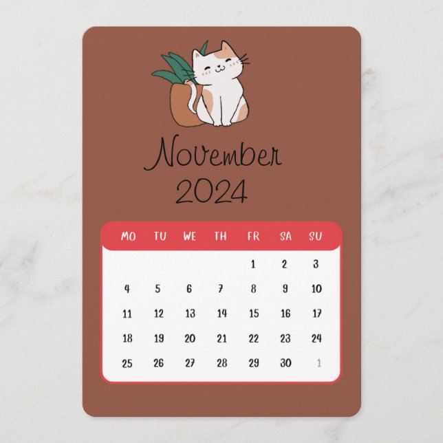 Menu Novembro De 2024 Ficar Sozinho No Calendário De Ga (Frente)