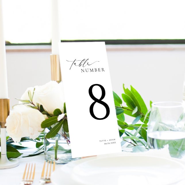 Menu Número da Mesa Comprida Minimalista para Casamento (Ellesmere Wedding Table Numbers with Guest Names Seating Chart Cards)