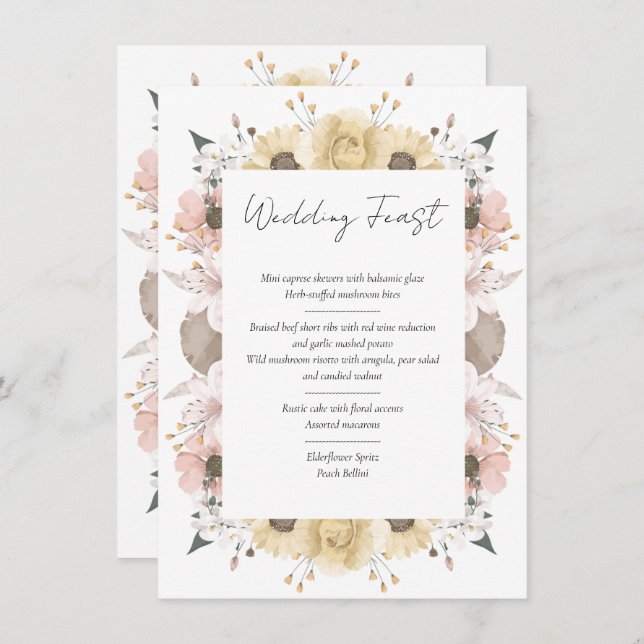 Menu Número da Tabela Floral de Casamento Romântic (Frente/Verso)