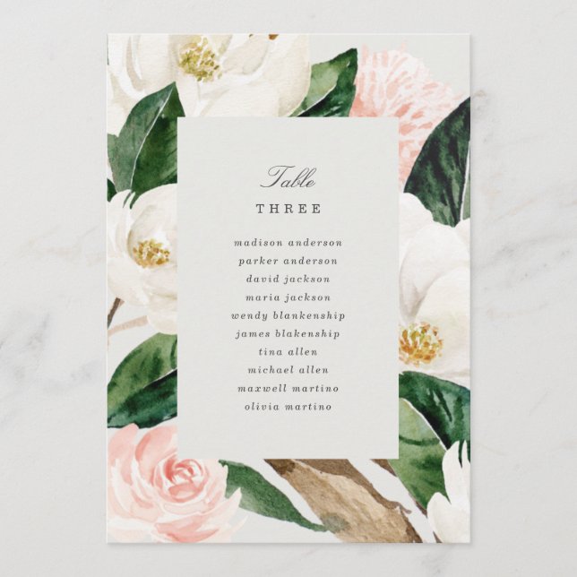 Menu Número da tabela Magnolia com assento (Frente)