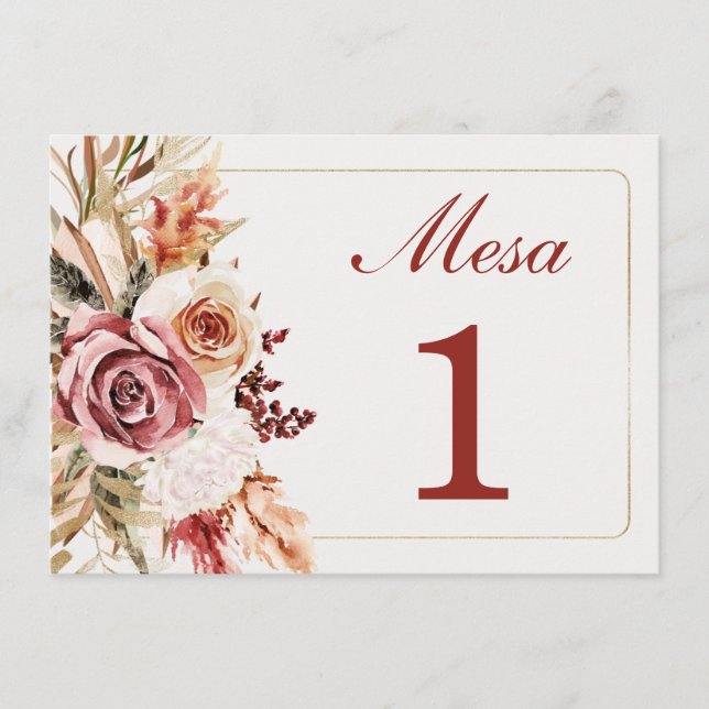 Menu Numero de Mesa para Bodas (Frente)