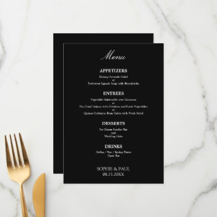 Menu Nupcial Elegante Na moda Branco Negro