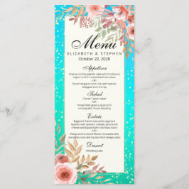 Menu Nupcial Moderno Cor-de-rosa Dourado Teal Flor