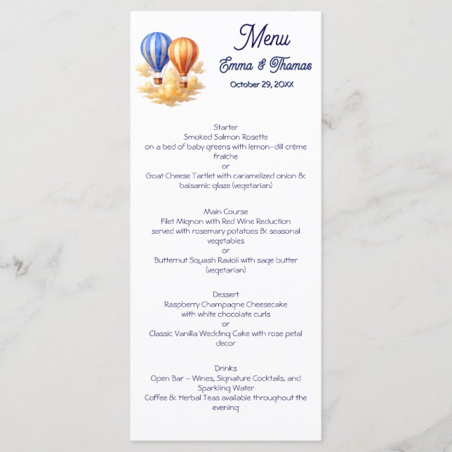 Menu O amor está no Viagem do Air Hot Air Balloon (Frente)