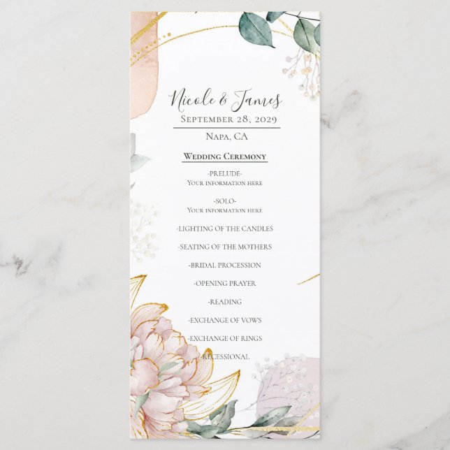 Menu O Casamento de Folhagens Florais Quadro Aureato (Frente)