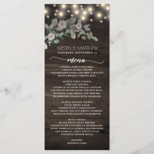 Menu O Elegante Rustic Wood Luz Boho Greenery Casamento